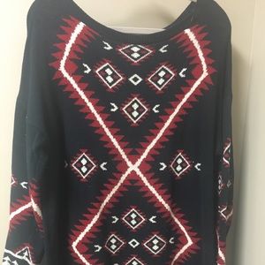 Black, Aztec-print, black tunic sweater